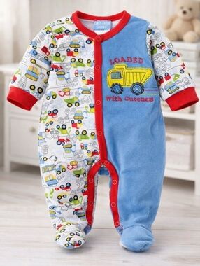 Duck Duck Goose Baby Footed Sleeper 0-3M Construction Trucks Snap Pajamas y2k